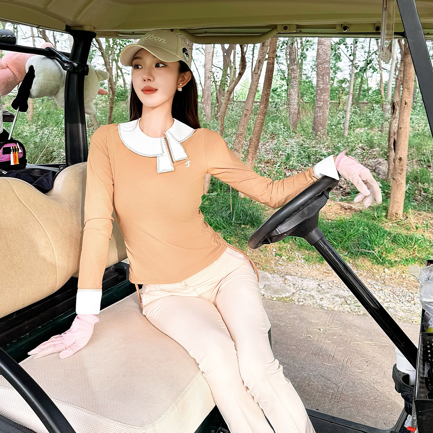 Tashi Golf Quick-Drying Stretch Long-Sleeved Top Ig Golf Clothing Women's Slimming Look Khaki Pants Autumn Style