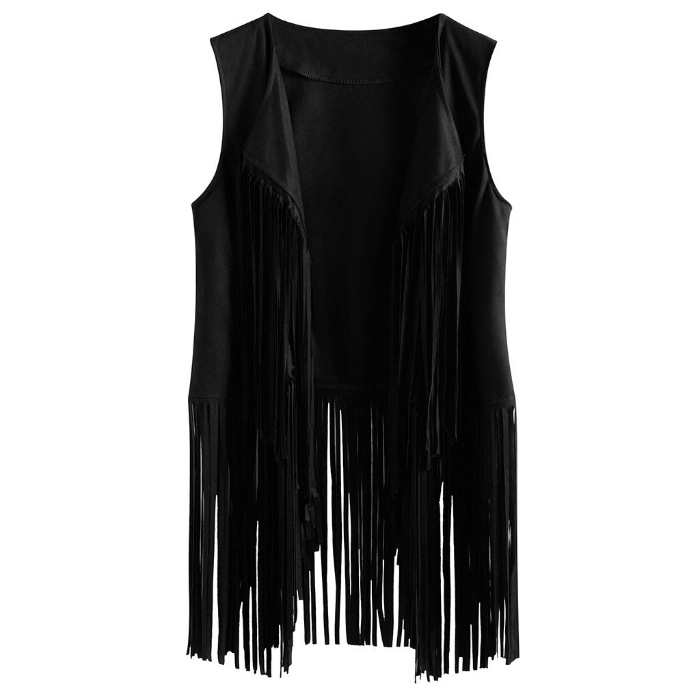 AliExpress Europeo y Americano popular borla abrigo de las mujeres de piel de venado de terciopelo sin hebilla de mediados de longitud chaleco abrigo image 8