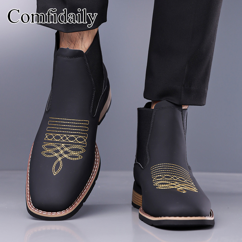 2026 gran tamaño transfronterizo antideslizante y resistente al desgaste moda con un juego de bordado simple, botas de chelsea, botas de Martin para hombres tk image 4