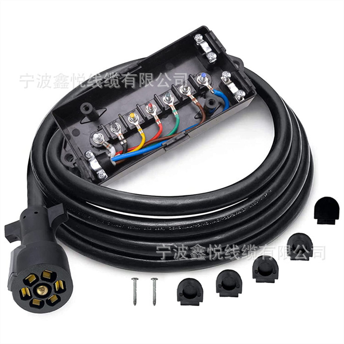 American-style 7-pin RV plug adapter power cord 8FT injection molding integrated 7-core trailer line with junction box