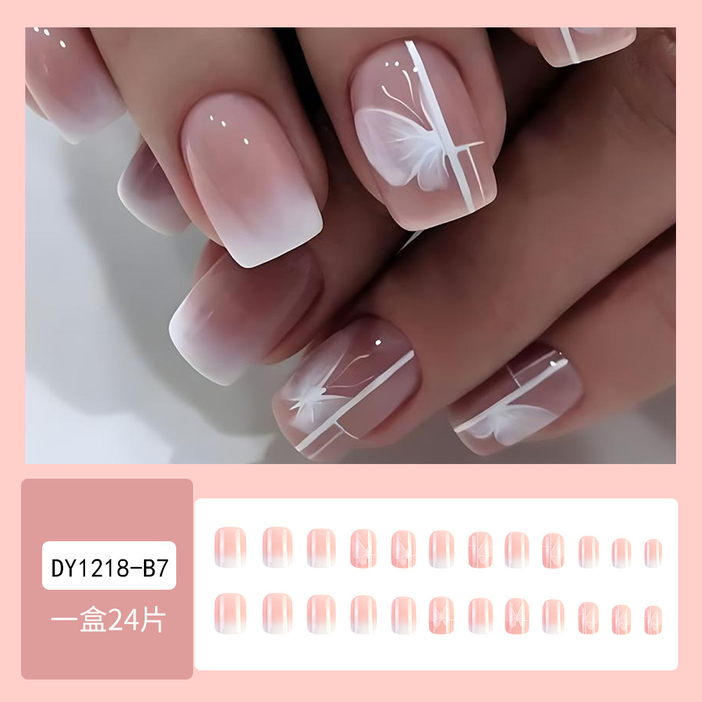 Atmosfera romántica de venta transfronteriza polvo desnudo mariposa blanca viento dulce uñas falsas temperamento fresco suave para usar uñas image 3