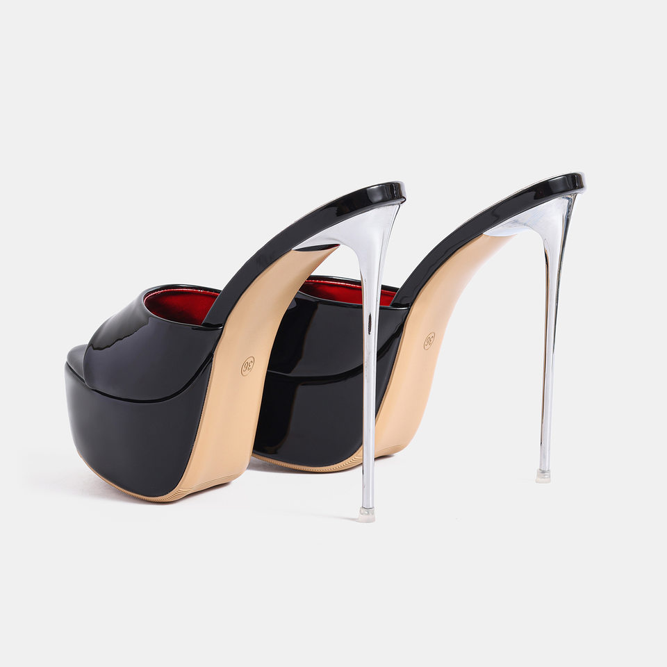 Dép sandal nữ quai ngang gót siêu cao 9 cm, đế platform 4 cm, hở mũi, chống thấm nước — Màu be, màu đen chi tiết 5