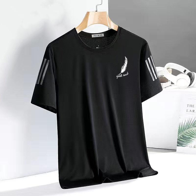 夏の男性の氷糸半袖tシャツ男性のゆるい丸首半袖tシャツの大きいサイズはシンプルで、速乾性の上着に合わせています。|undefined