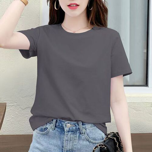 Women's Short Sleeve T-Shirt 2025 Loose Round Neck Half Sleeve T-Shirt Summer Thin Version High-End Pure Color Women's Top