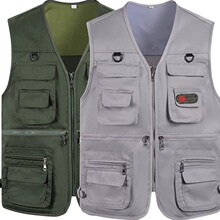 春秋中年男士V领马甲多口袋坎肩背心马甲爸爸装户外摄影钓鱼马夹
