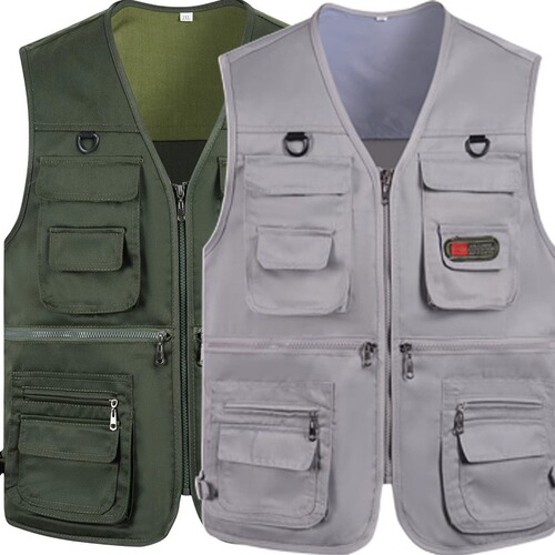 Spring and Autumn middle-aged men's V-neck vest multi-pocket vest vest dad wear outdoor photography fishing vest