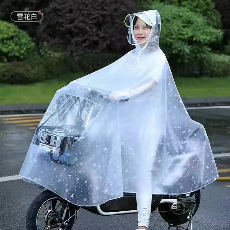 Electric Car Raincoat Long Women's Single Double Motorcycle Riding One-piece Raincoat Thickened Double Hat-brim Poncho Rainwear