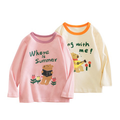 2024 Autumn New Korean Style Girls Long Sleeve T-Shirts Wholesale Children’s Versatile Cartoon Children’s Clothing Tops Dropshipping