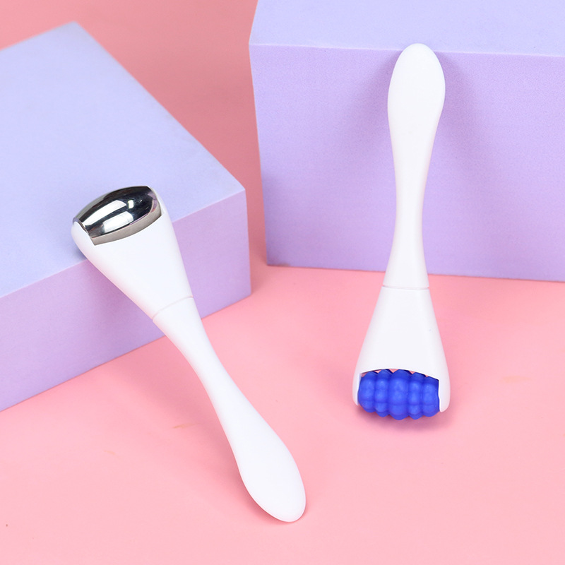 Crema para los ojos de acero inoxidable máscara para los ojos palo de importación palo de silicona palo de masaje facial con pala rodillo de doble cabeza traje de palo de belleza