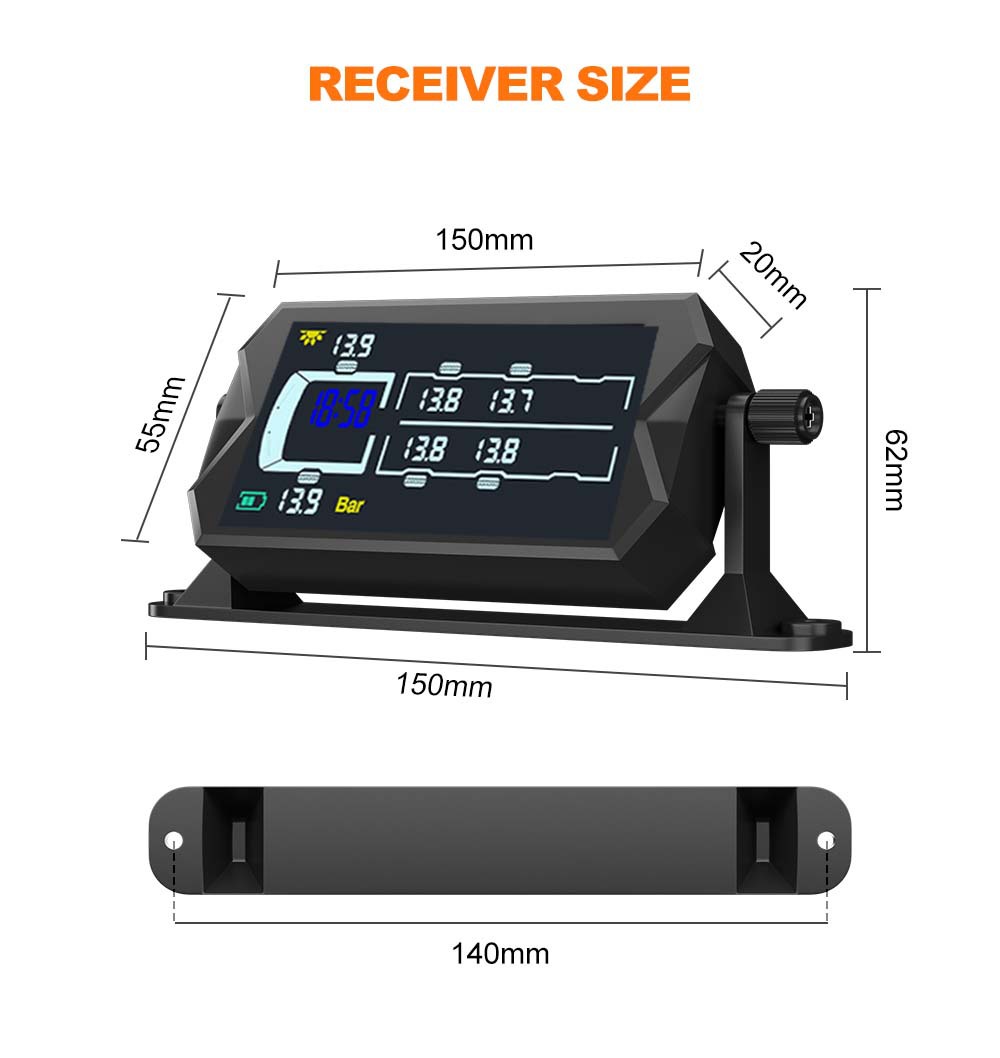 Truck Tire Pressure Monitor 6-Wheel External Monitoring System for Trucks and Rvs, Dedicated Tpms Wireless System for Engineering Vehicles
