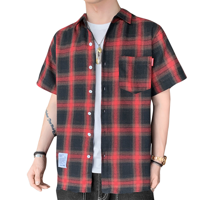 Plaid Short-Sleeve Shirt for Men, Summer Casual Loose Jacket, Versatile and Stylish Japanese-Style Men's Shirt, Japanese Style