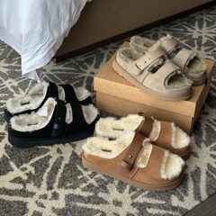 毛毛拖鞋女2025新款桑坡休闲舒适简约搭扣懒人轻便厚底拖鞋女外穿