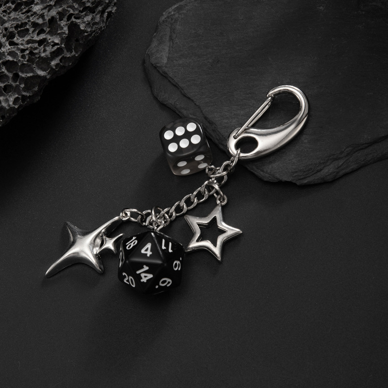 European and American Special-Shaped Dice Five-Pointed Star Keychain Men's High-End Hip-Hop Niche Men's Metal Bag Pendant Pendant