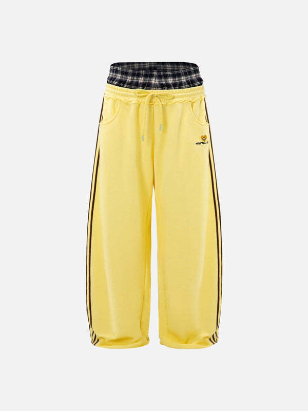 Pantalones Deportivos con Bordado y Efecto Dos Piezas para Mujer de Algodón Holgados para Deportes y Uso Casual