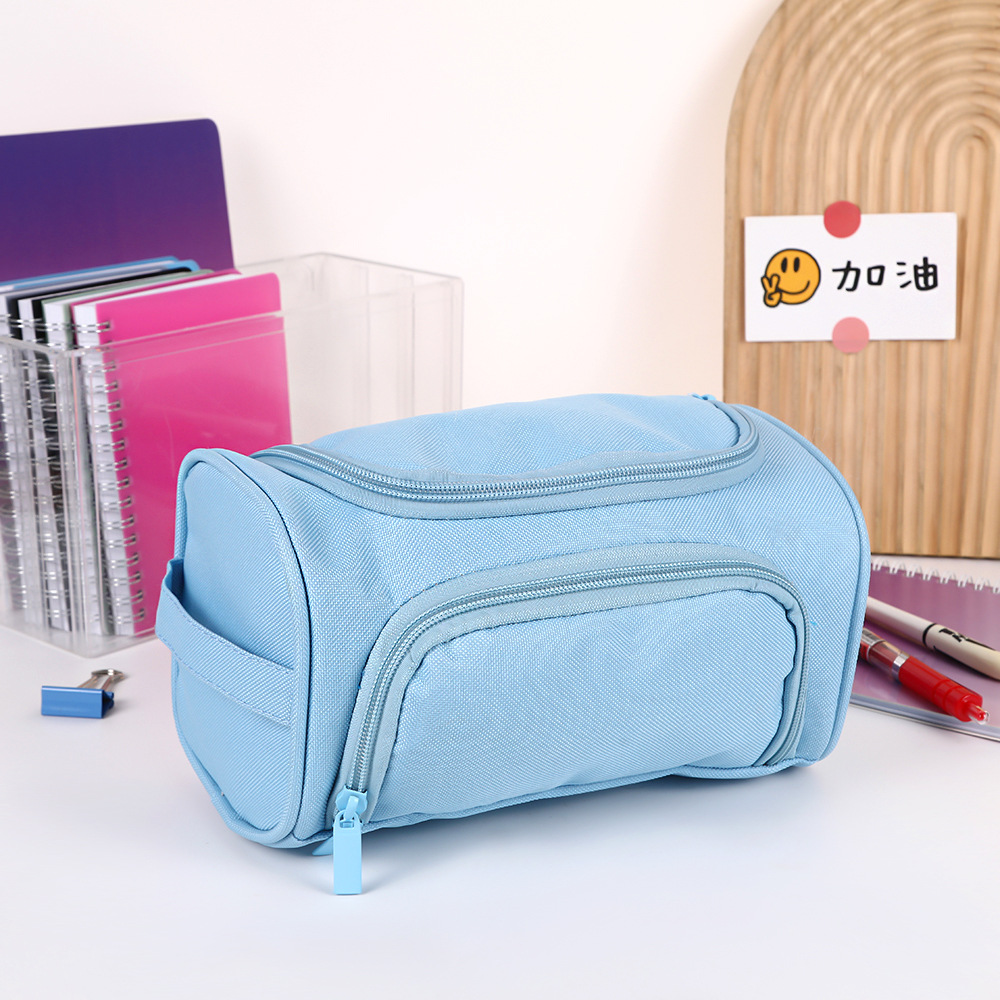 Estuche para lápices Oxford de doble capa de gran capacidad transfronterizo, bolsa de papelería de almacenamiento lateral multifuncional, bolsa de lápices simple para estudiantes portátiles