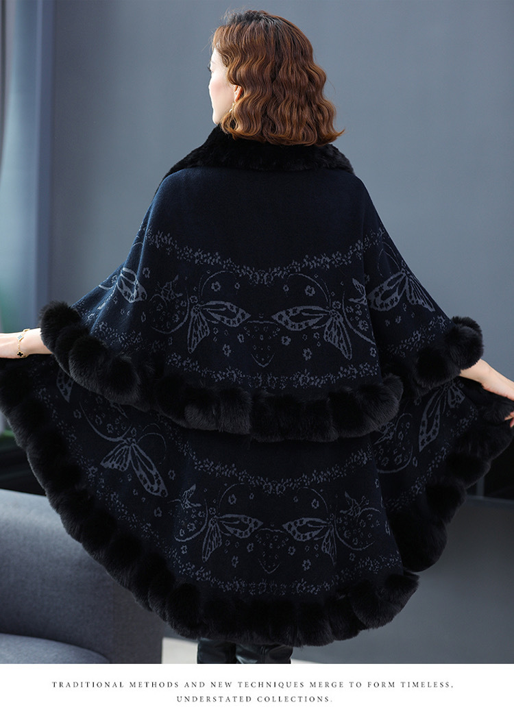 Mantella con collo in pelliccia, da donna, taglie forti, cardigan in maglia jacquard, cappotto largo_voghion.com