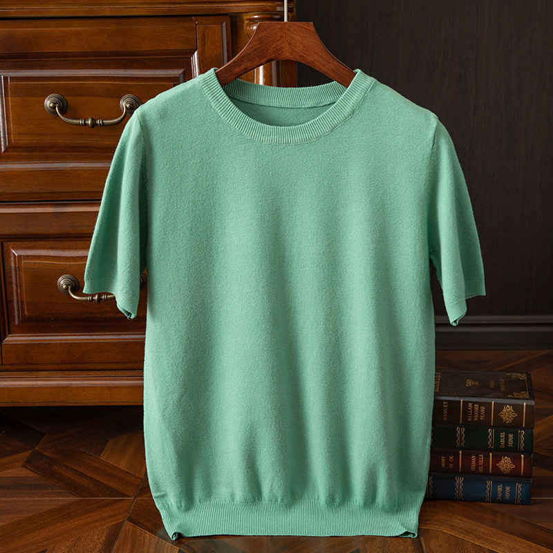 Men's short-sleeved T-shirt Korean-style trendy round neck half sleeve spring and autumn men's slim-fit solid color clothes handsome sweater 3
