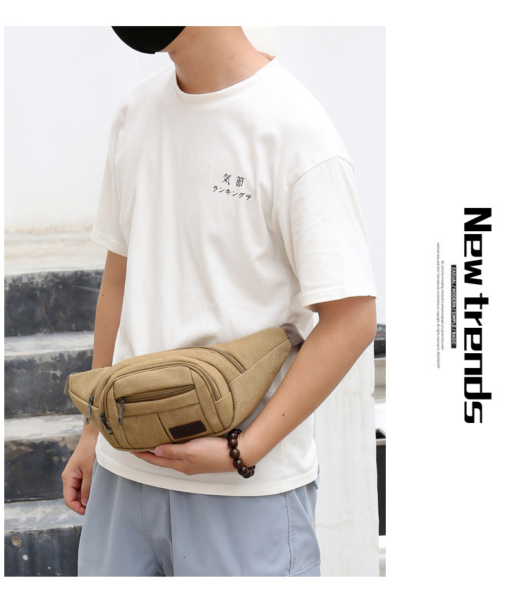 Men's construction site work close-fitting waist bag, wear-resistant canvas, crossbody mobile phone, loose change, crossbody single-shoulder convenient multi-layer bag undefined