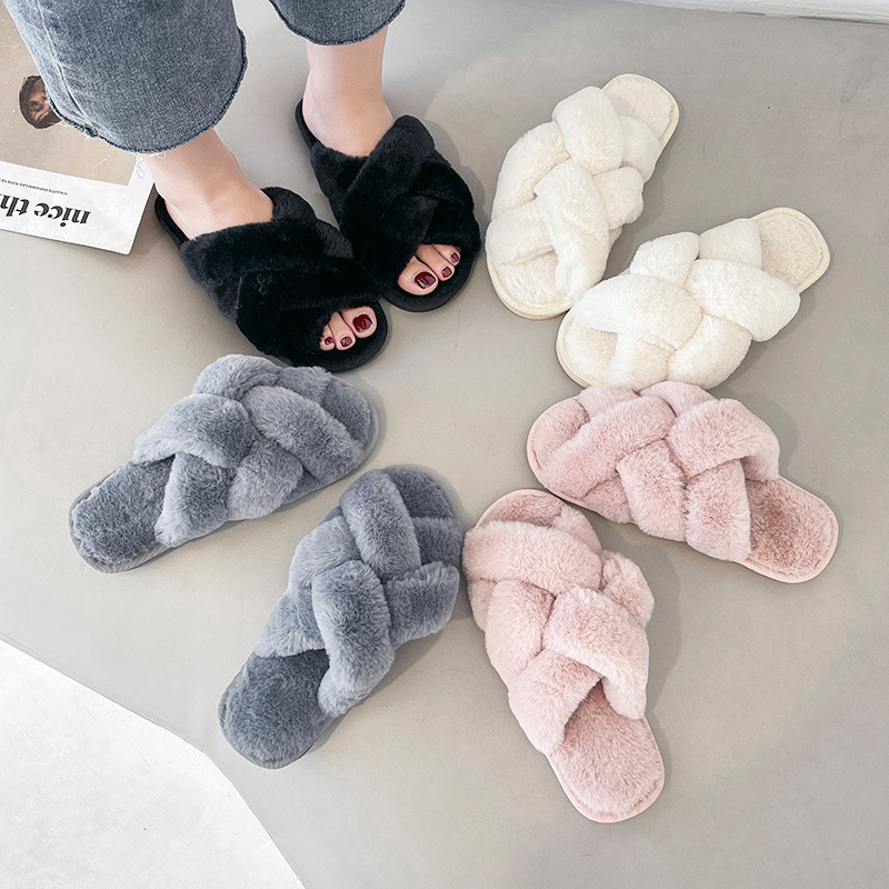 Amazon Cross-border Foreign Trade Maomao Slippers Women's 2023 Autumn and Winter Cross Woven Open Toe Home Indoor Cotton Slippers