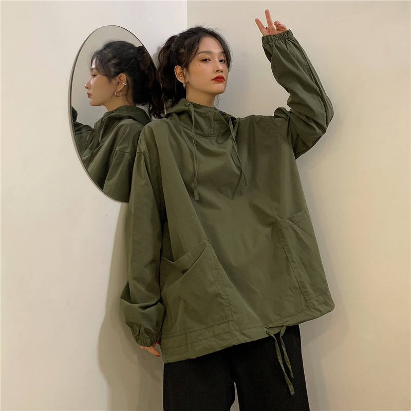 香港風waitmore工装衛衣女ゆるい韓版潮ins怠惰風bf薄手日系古着コート|undefined