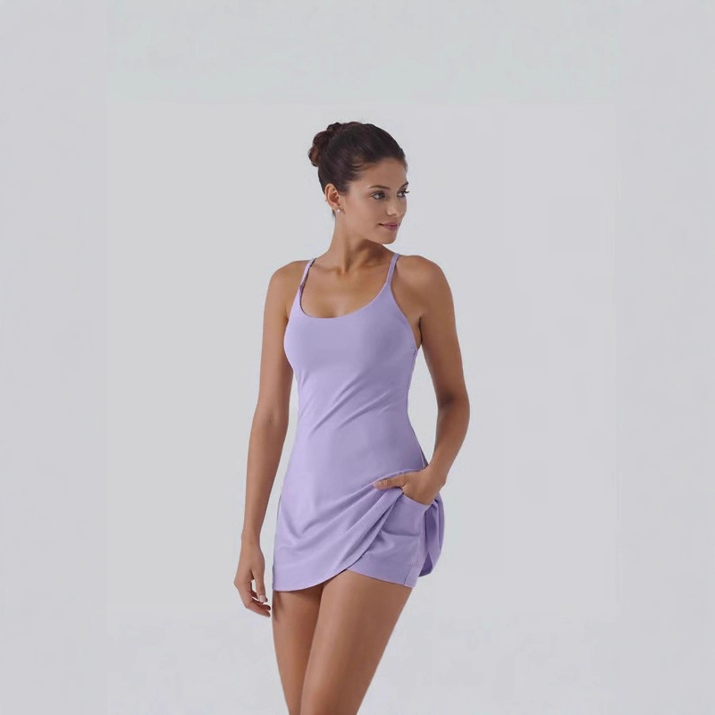 2025 Cross-Border Amazon Anti-Exposure Sports Dress Lined Shorts with Removable Chest Pad and Pockets