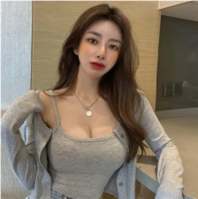 2025秋季新款修身内搭吊带背心时尚气质开衫小外套长袖两件套装女