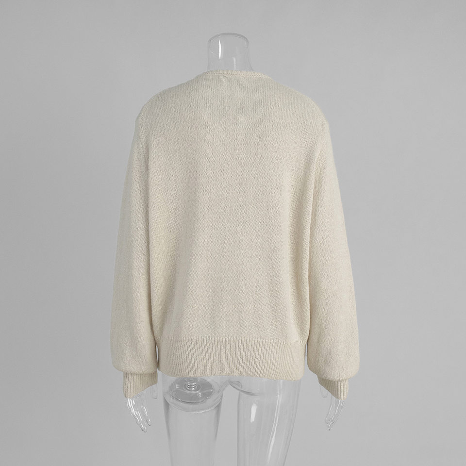 Áo cardigan len dệt kim dáng mỏng nhẹ cài nút một hàng, tay dài cổ tròn nữ — hoa hồng đỏ, màu be, màu cam, màu hoa cà chi tiết 142