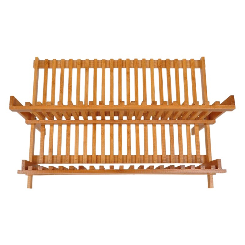 16-rejilla estante de plato plegable estante de tazón plato de bambú creativo estante de drenaje hogar estante de doble capa estante de almacenamiento
