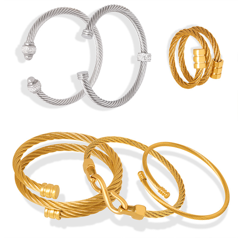 Set di bracciali intrecciati in oro e argento, bracciali metallici impilabili con dettagli in cristallo, gioielli alla moda a strati per le donne, regalo alla moda audace_voghion.com