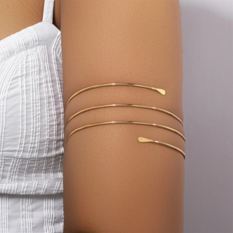 European and American Xiyin Cross-Border Golden Glossy Four-Layer Spiral Armband for Women, Simple, Fashionable and Personalized Upper Arm Armband