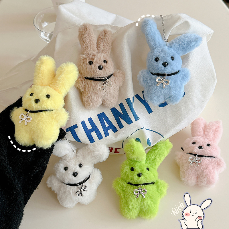 Cute Plush Little Rabbit Doll Hanging Ornaments Girl Heart Wear Necklace Whole Body Rabbit Cartoon Doll Bag Key Chain Pendant