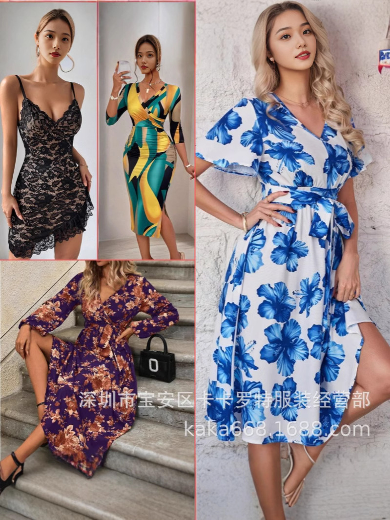 Tiktok热销连衣裙性感晚礼服dress系带露背修身包臀外贸裙子shein