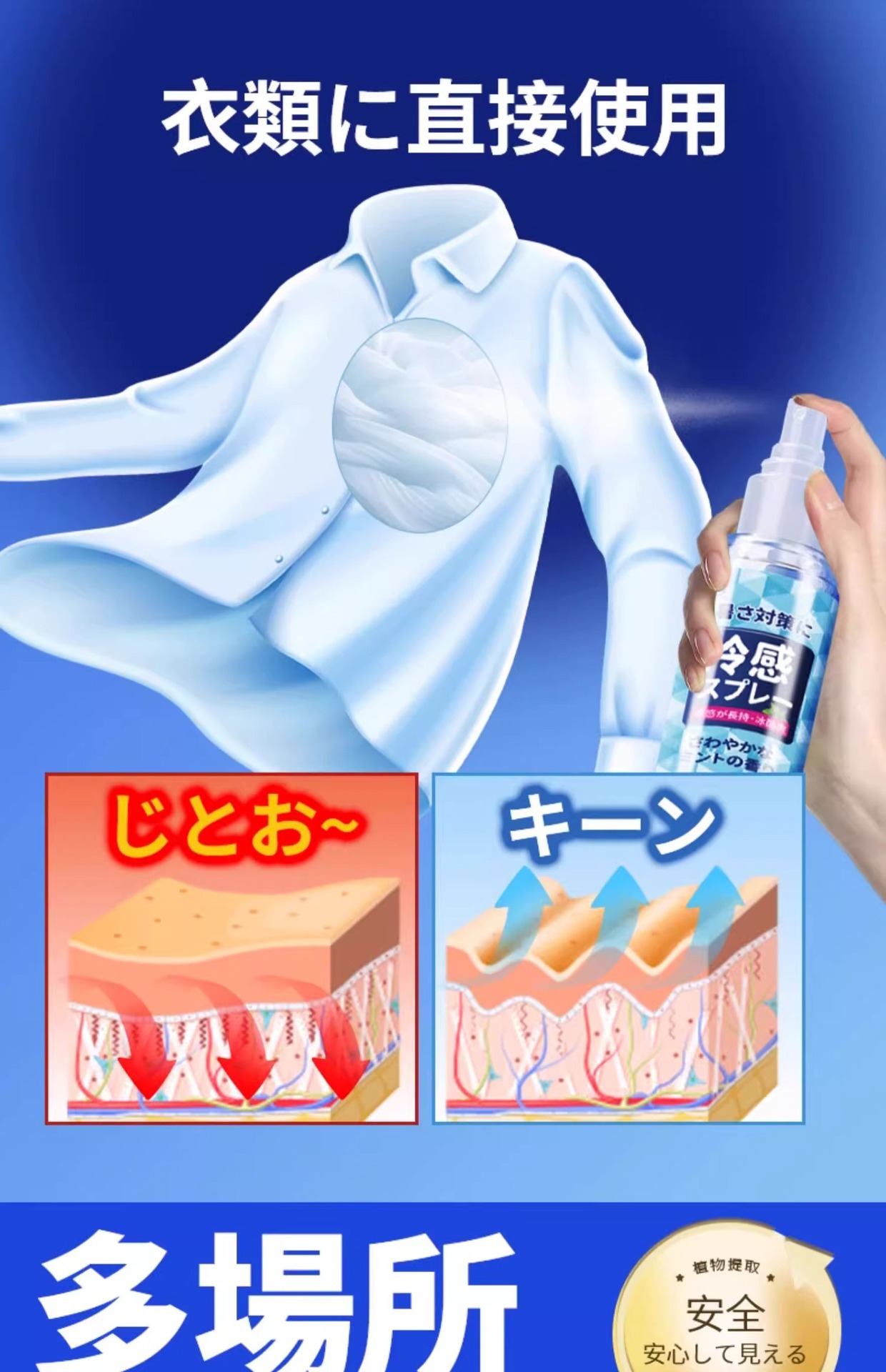 Japanese Ice Cooling Spray for Summer Days, Military Training Indoors, Outdoor Heatstroke Prevention Clothing Cooling Artifact