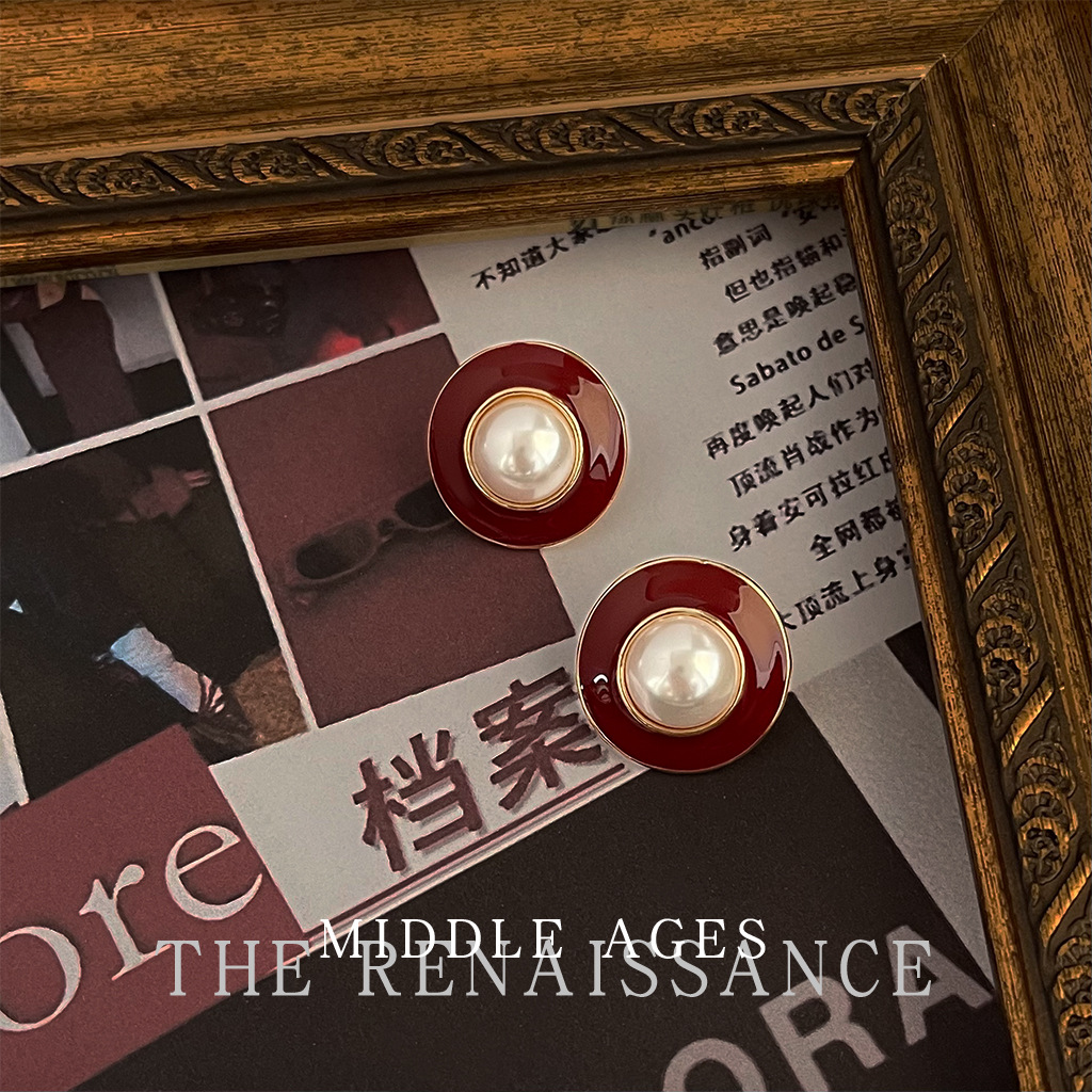 Vintage round jade ankola red earrings oil drop retro French