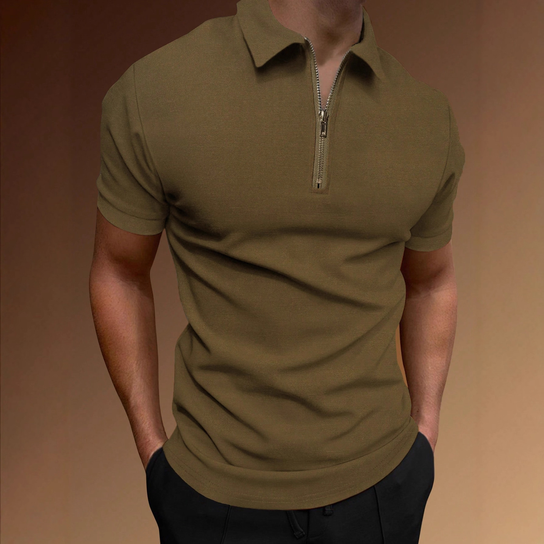 Europa y América comercio exterior transfronterizo hombre deportivo de verano camiseta de acondicionamiento físico con solapa de manga corta con media cremallera camiseta polo
