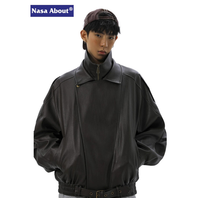 Nasa American Retro Pu Leather Jacket for Men, Plus Size, Loose Fit, Trendy Brand, Cool Biker Jacket, 2026 New Model