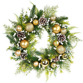 厂家批发圣诞节花环仿真花花圈节日装饰花环门窗装饰圣诞球松果