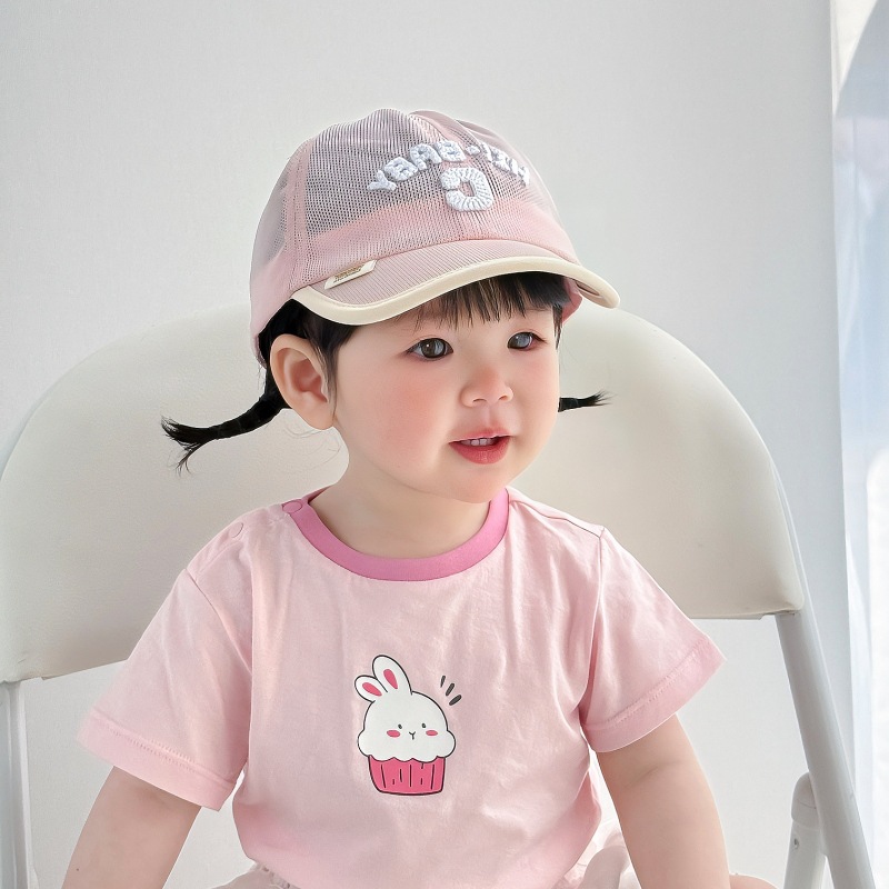 Sombrero de protección solar para niños, gorra de visera para bebés de malla de verano, letras coreanas, sombrero para el sol para bebés al aire libre, gorra de béisbol para niños