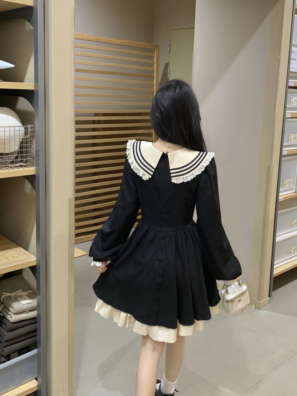 商品详情图_大码海军领长袖赫本风连衣裙秋季2025新款女装蓬