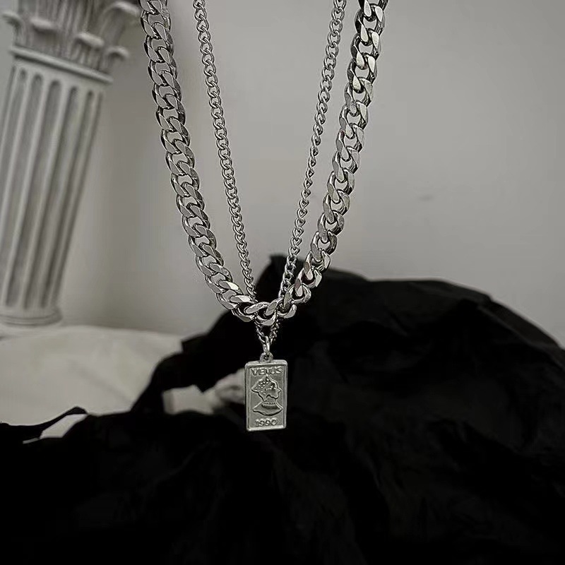 1 Piece Quantity Daily Occasion Hip-Hop Human Titanium Steel Polishing Unisex Double Layer Necklaces Men Layered Necklaces