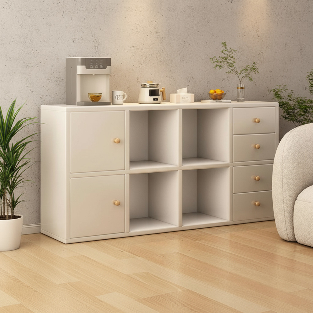 Solid Wood Bookcase Floor-Standing Storage Cabinet Living Room Storage Cabinet Sofa Side Cabinet Wall Simple Storage Cabinet Home Bookshelf