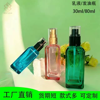 厂家定制护发精油瓶按压喷雾精油瓶四方形玻璃瓶头发精油瓶品批发