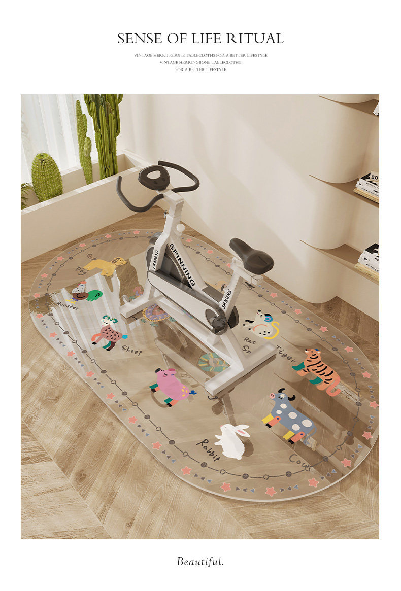 Specialized floor mat for spinning bikes, fitness equipment, non-slip home mat, shock-absorbing transparent oval treadmill carpet