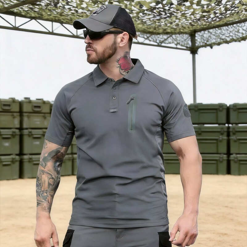 Cross-Border Quick-Drying Camouflage Tactical Polo Shirt for Men, Summer Outdoor Sports, Short-Sleeved, Breathable Ice Silk Top with a Turn-Down Collar