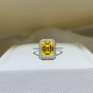3 karat Yellow Emerald Cut Moissanite Ring Color Alien Cut Female European and American Diamond Moussan Ring