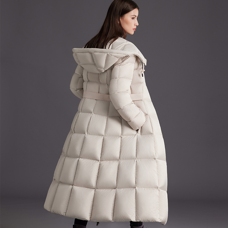 2025 New Winter down Jacket Women's Long Over-The-Knee Thickeneded White Goose down Jacket Over-The-Knee Jacket Manufacturer Wholesale in Stock