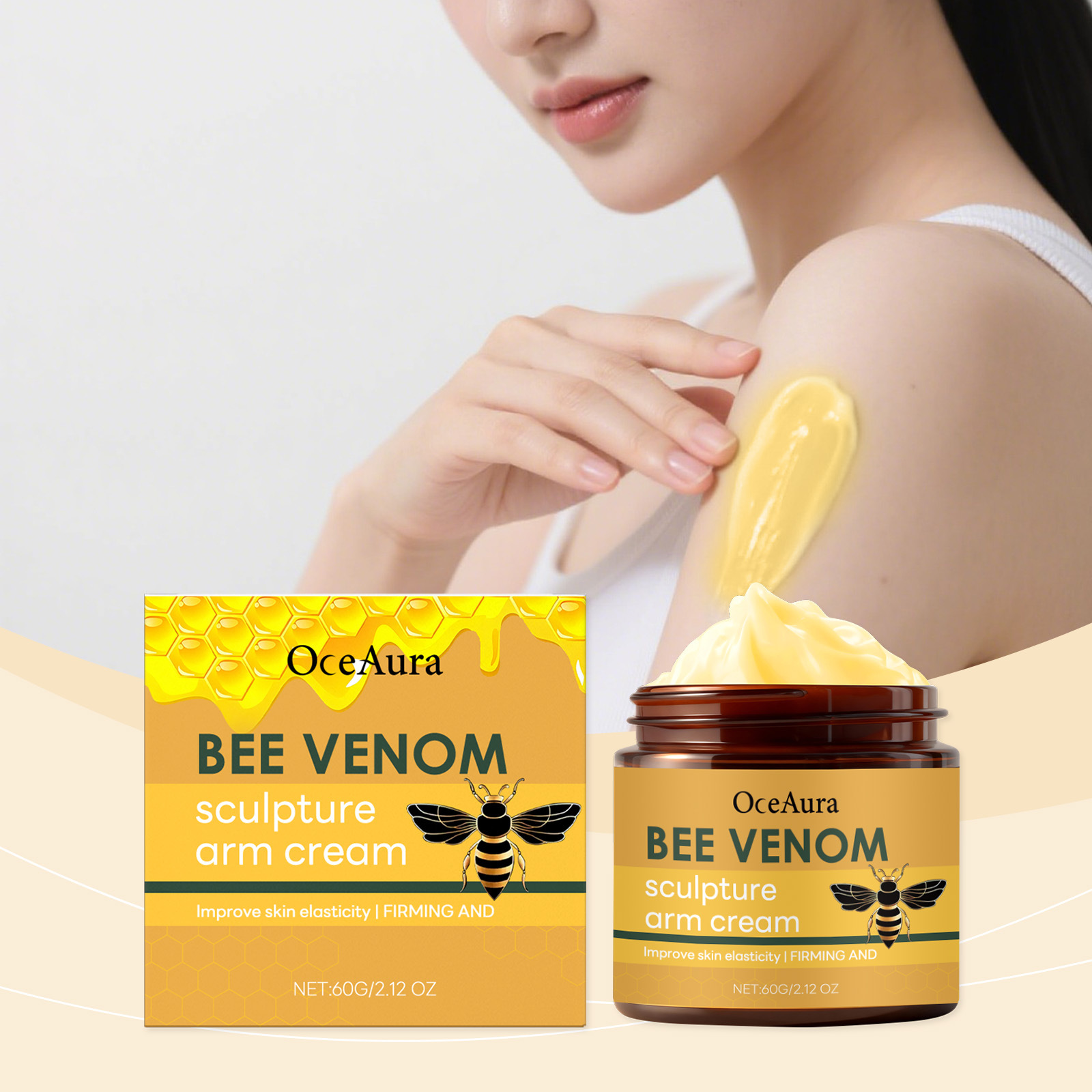 Oceaura Bee Venom Body Cream Skin Elasticity Gentle Nourishing Hydrating Glossy Smooth Protein Moisturizing Cream