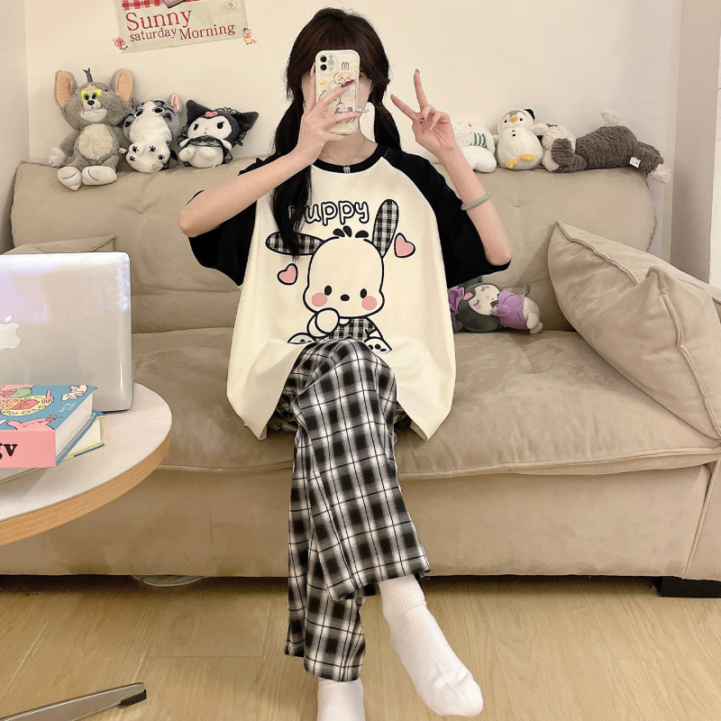 Women's Pure Cotton Pajamas 2026 New Style Girls' Short-Sleeve Long Pants Thin Version for Junior High School Girls Plus Size Loungewear Women's Pure Cotton Pajamas 2026 New Style Girls' Short-Sleeve Long Pants Thin Version for Junior High School Girls Plus Size Loungewear