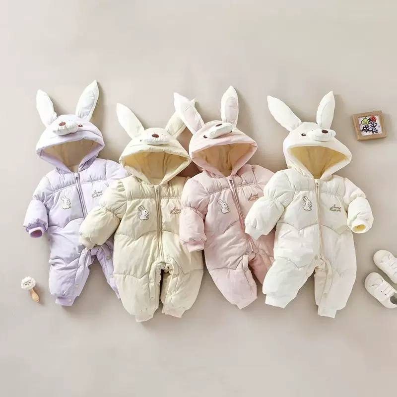 婴幼儿连体哈衣外出服秋冬宝宝羽绒棉爬服新生儿包被加绒加厚睡袋