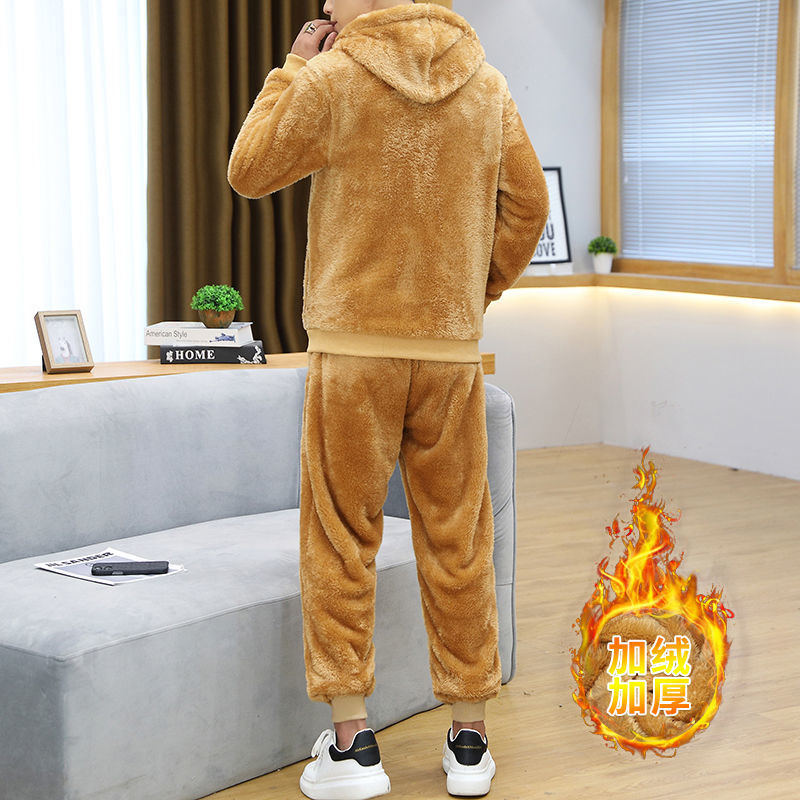 후드 양면 벨벳 스웨터 남성용 세트 기모 두꺼운 따뜻한 겨울 의류 한국 겨울 슈퍼 두꺼운 코트 조수 세트